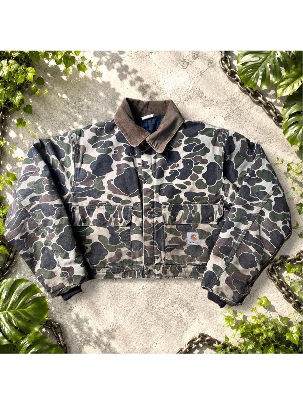 Carhartt Duck Hunter Digital Camo Duck Canvas Jacket sz us M Cropped Pearl Snap